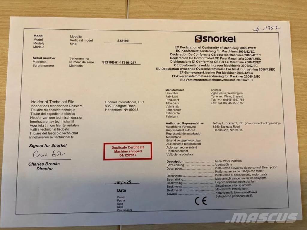 Snorkel S3219E Škarjaste dvižne ploščadi