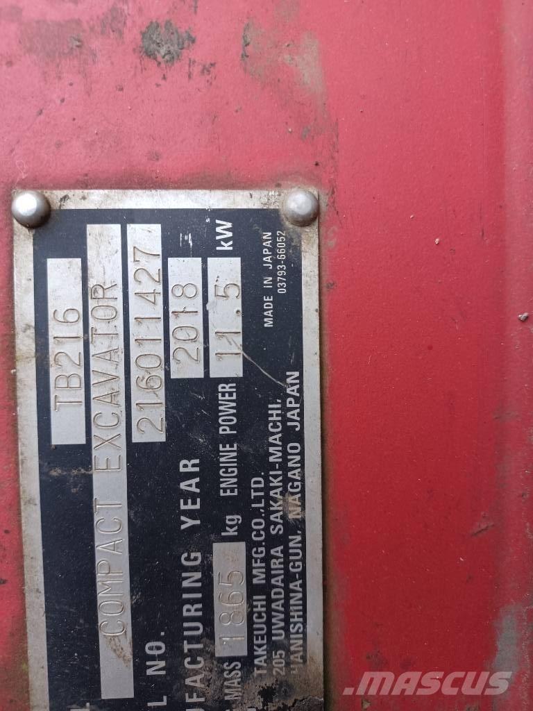 Takeuchi TB 216 Mini bagri <7t