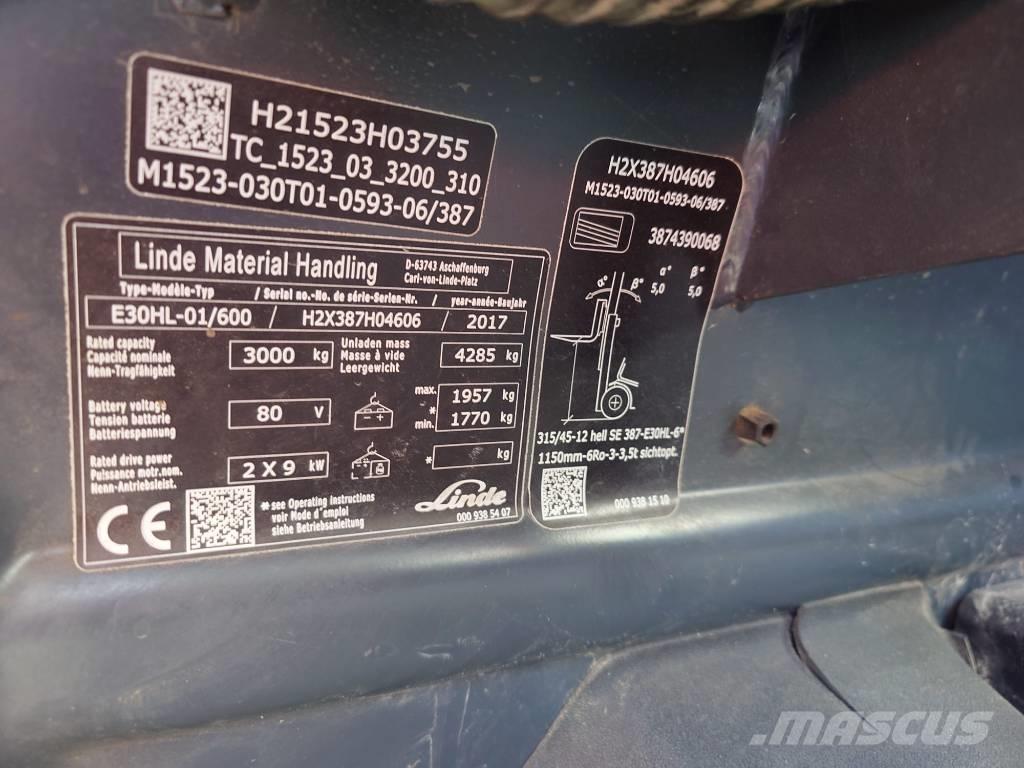 Linde E30/600HL/387 Električni viličarji