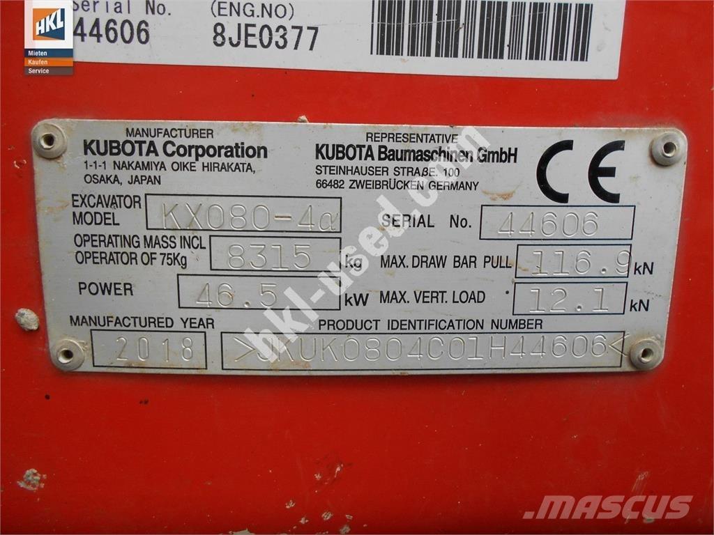Kubota KX 080-4 Mini bagri <7t