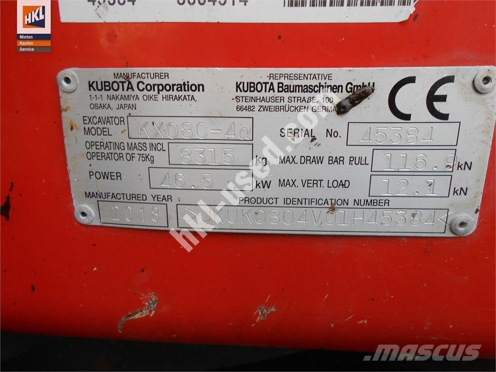 Kubota KX 080-4 Mini bagri <7t