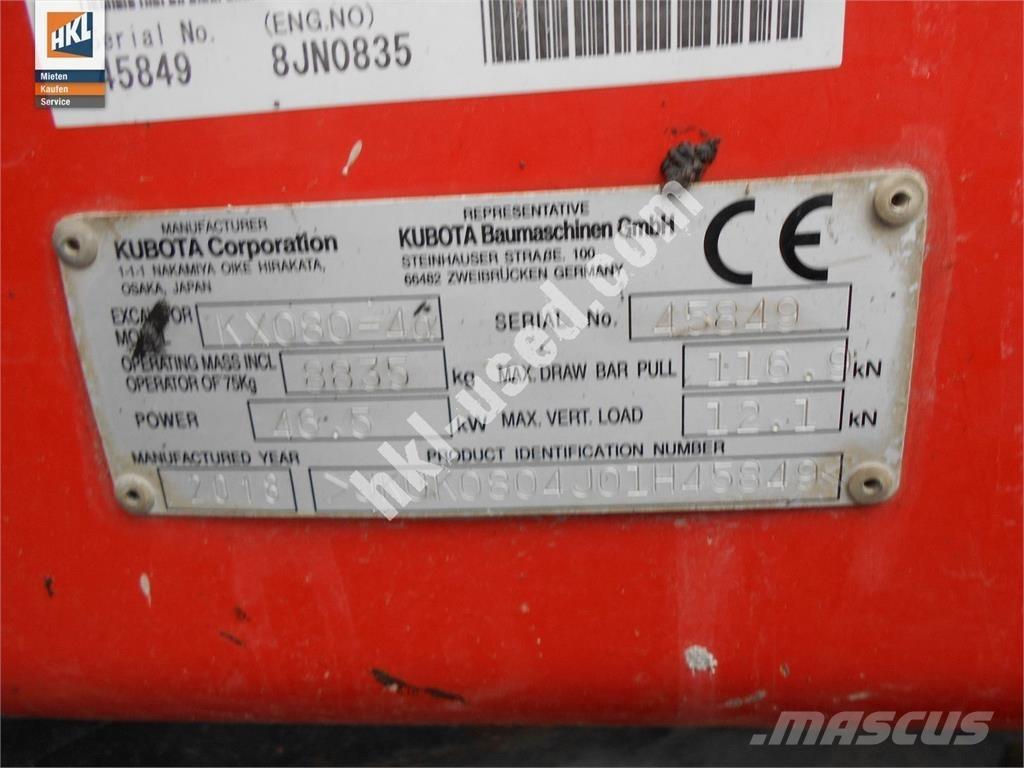 Kubota KX 080-4 Mini bagri <7t