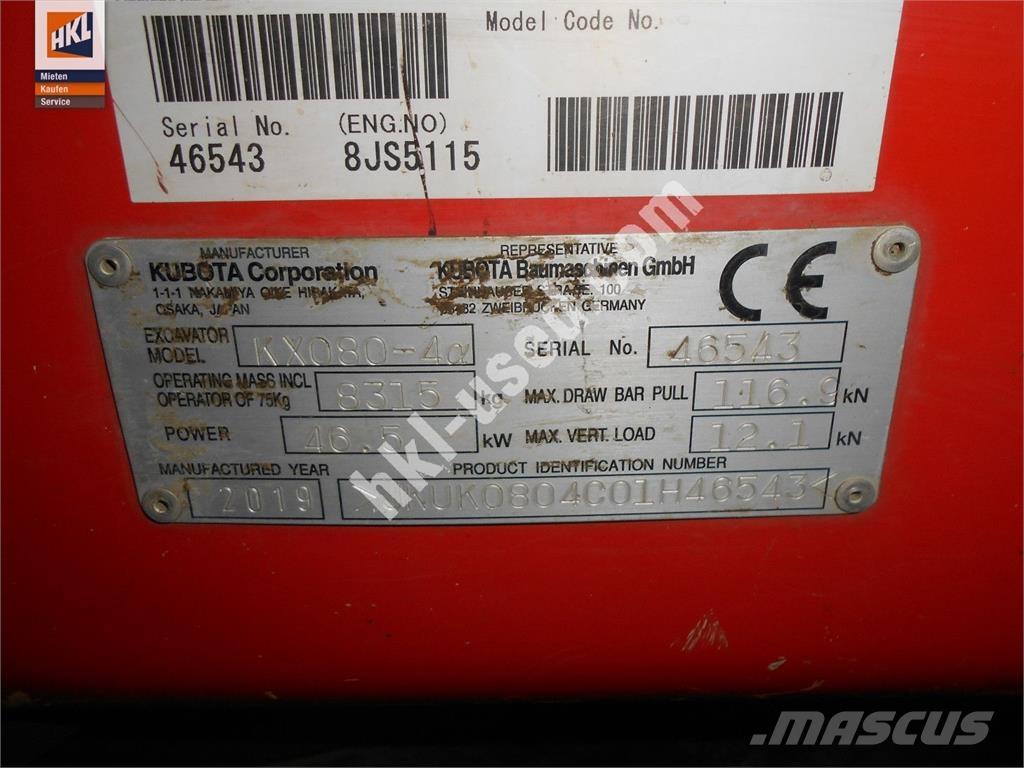 Kubota KX 080-4 Mini bagri <7t