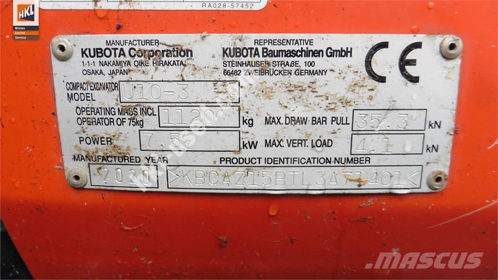 Kubota U 10-3 Mini bagri <7t