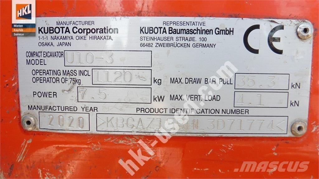 Kubota U 10-3 Mini bagri <7t