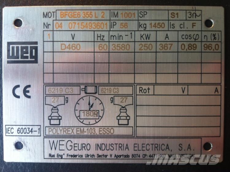  250 kW E-Motor WEG Motorji