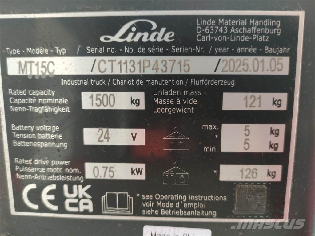 Linde MT15C Električni nizko dvižni viličar
