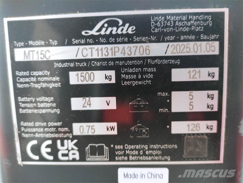 Linde MT15C Električni nizko dvižni viličar