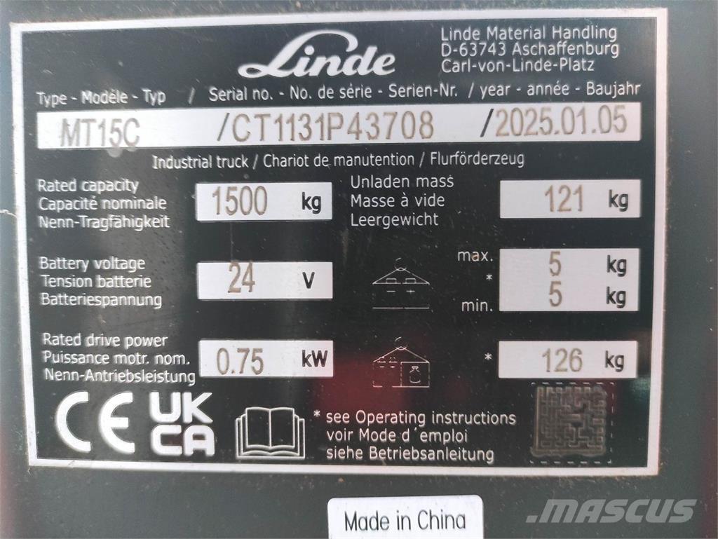 Linde MT15C Električni nizko dvižni viličar