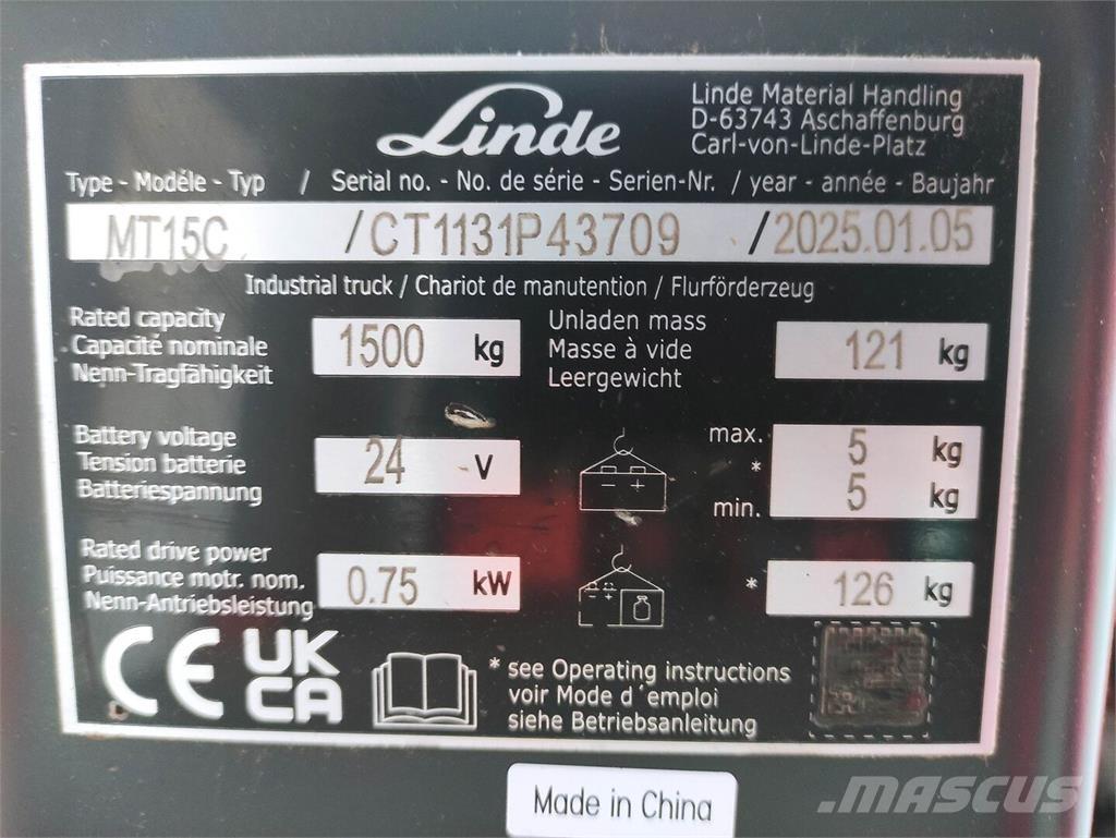 Linde MT15C Električni nizko dvižni viličar