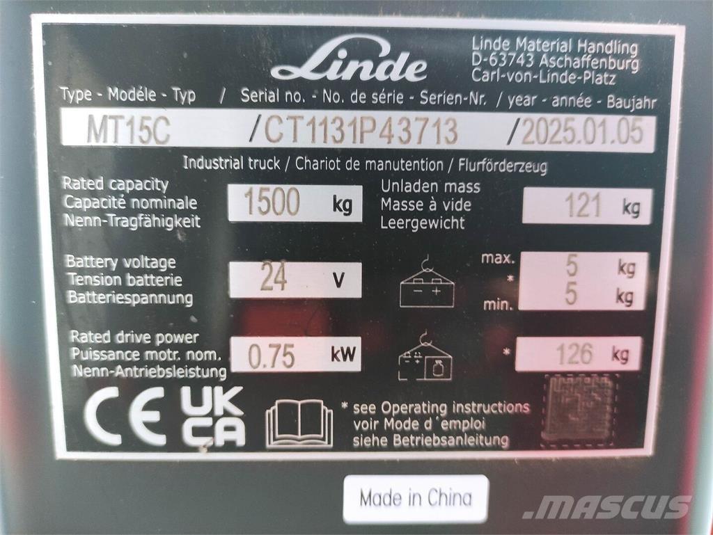 Linde MT15C Električni nizko dvižni viličar