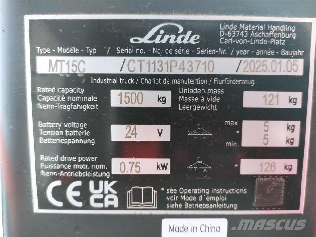 Linde MT15C Električni nizko dvižni viličar