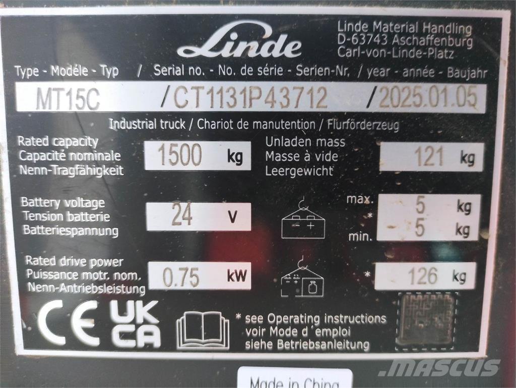 Linde MT15C Električni nizko dvižni viličar