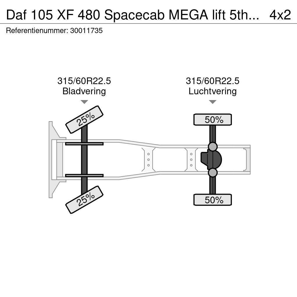 DAF 105 XF 480 Spacecab MEGA lift 5th wheel Vlačilci