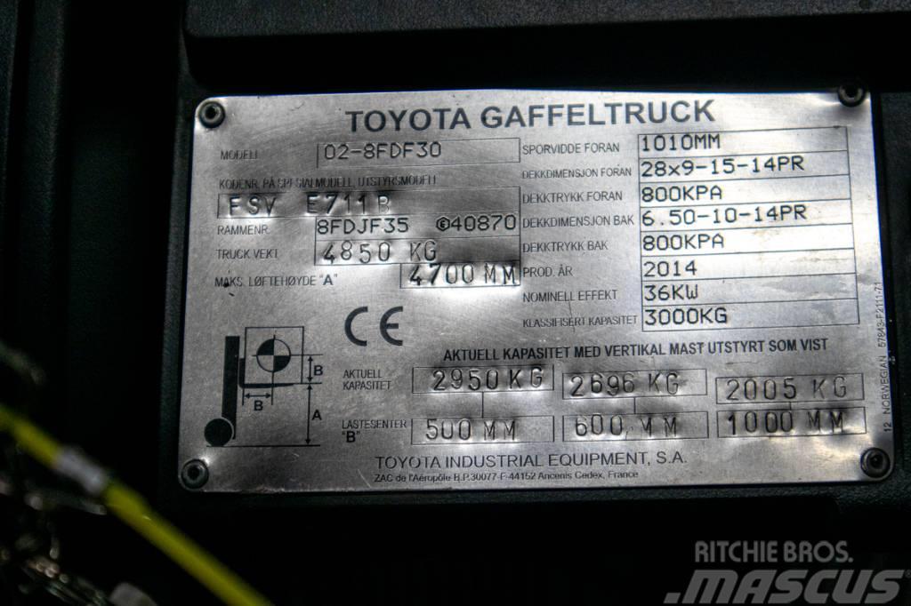 Toyota 02-8FDF30,dieselmotviktstruck med 4700 mm lyfthöjd Dizelski viličarji