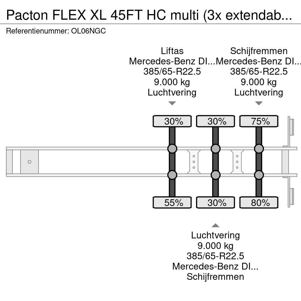 Pacton FLEX XL 45FT HC multi (3x extendable), liftaxle, M Kontejnerske polprikolice