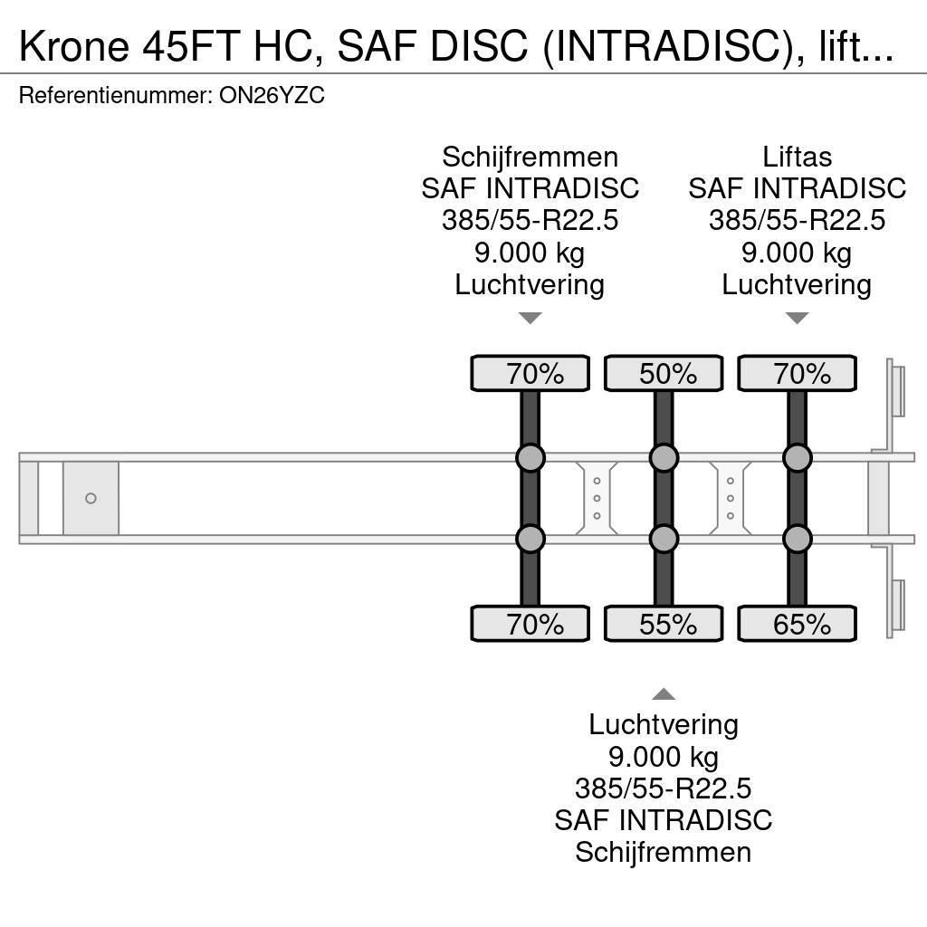 Krone 45FT HC, SAF DISC (INTRADISC), liftaxle (on 3rd ax Kontejnerske polprikolice