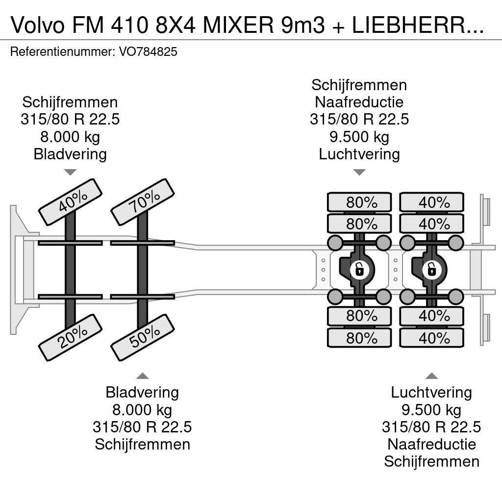 Volvo FM 410 8X4 MIXER 9m3 + LIEBHERR CONVEYOR BELT Avtomešalci za beton