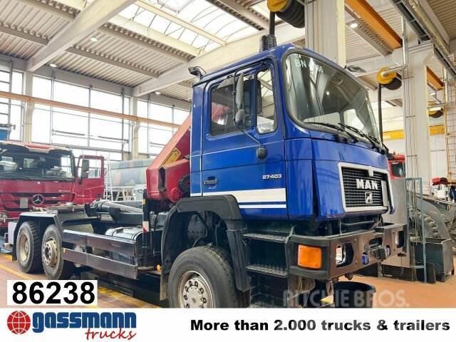 MAN E90 25.350 FVA 6x4, Vorlauf-Lenkachse, Kran HMF Hook lift trucks