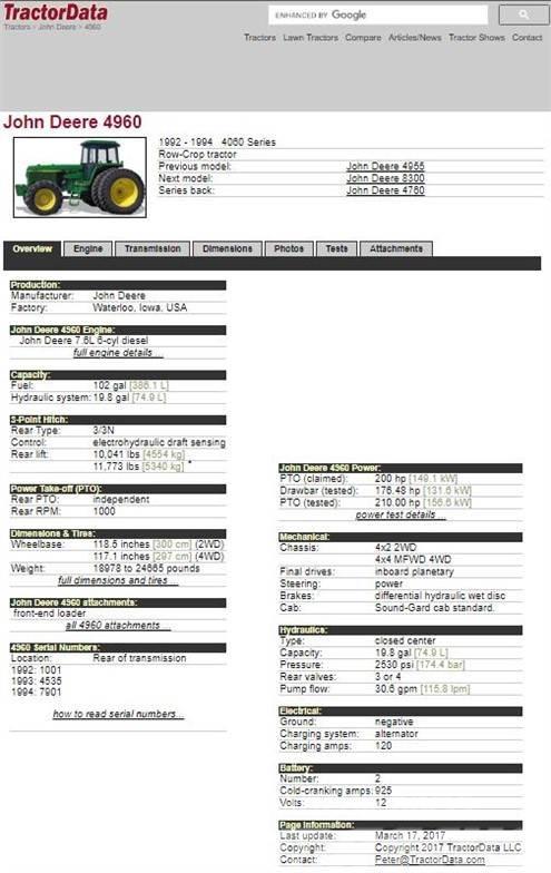John Deere 4960 Traktorji