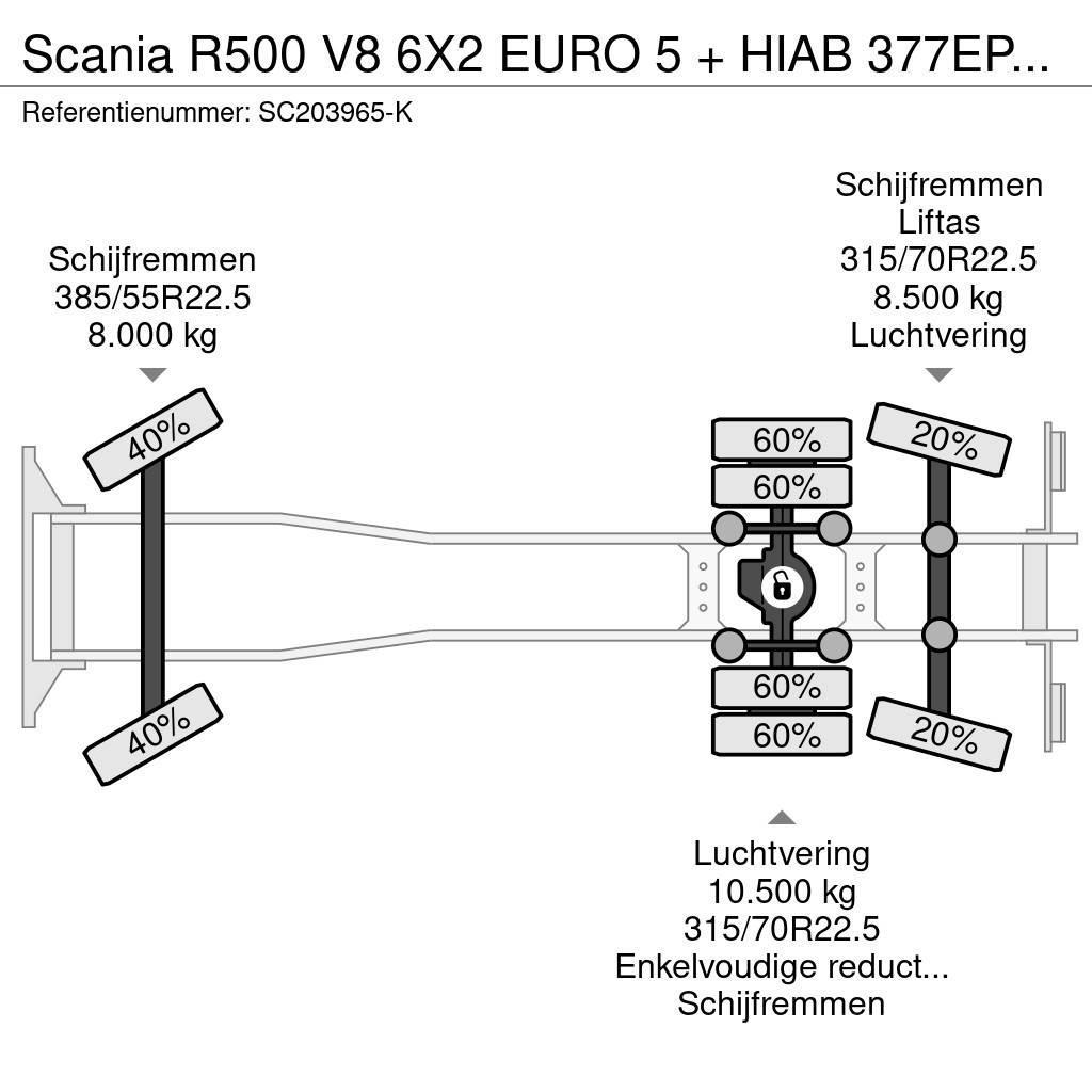 Scania R500 V8 6X2 EURO 5 + HIAB 377EP-4XS + REMOTE CONTR Rabljeni žerjavi za vsak teren