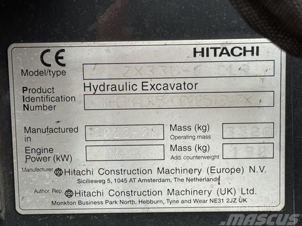 Hitachi ZX 33 U-6 Mini bagri <7t