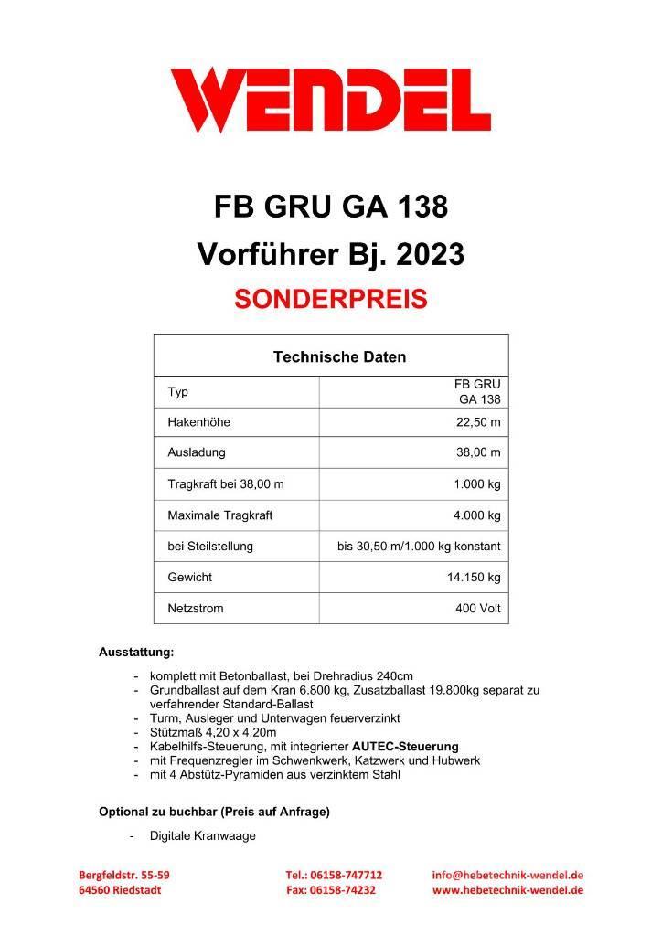 FB GRU GA 138 - Turmdrehkran - Baukran - Kran Stolpni žerjavi