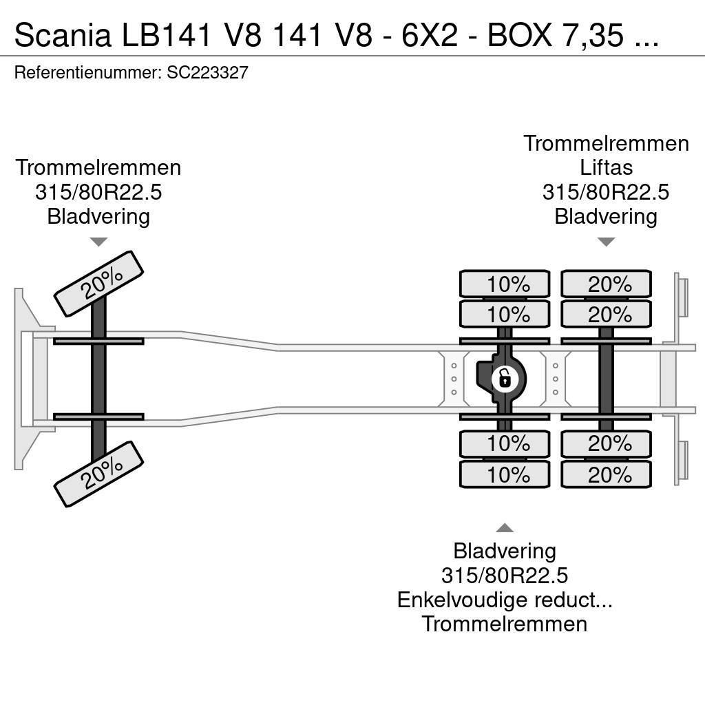 Scania LB141 V8 141 V8 - 6X2 - BOX 7,35 METER Tovornjaki s kesonom/platojem