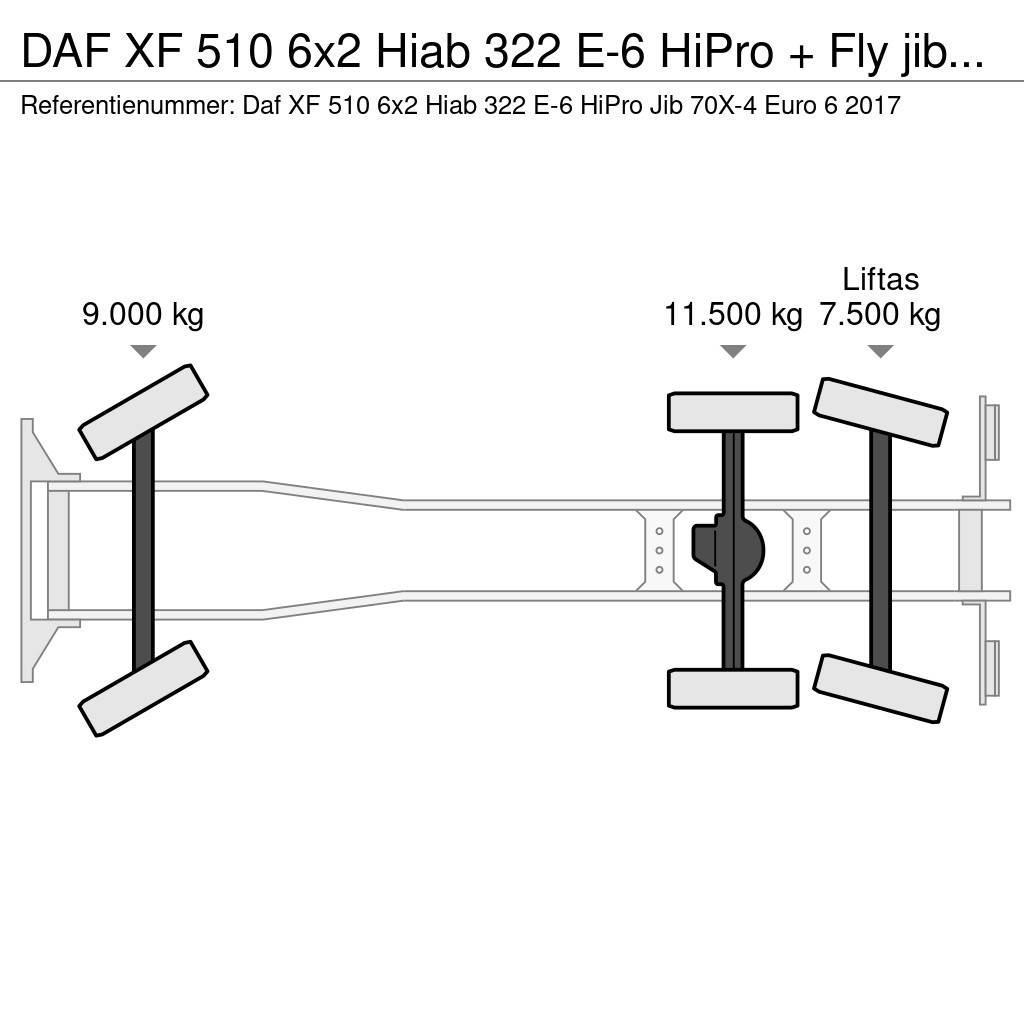 DAF XF 510 6x2 Hiab 322 E-6 HiPro + Fly jib Euro 6 Rabljeni žerjavi za vsak teren