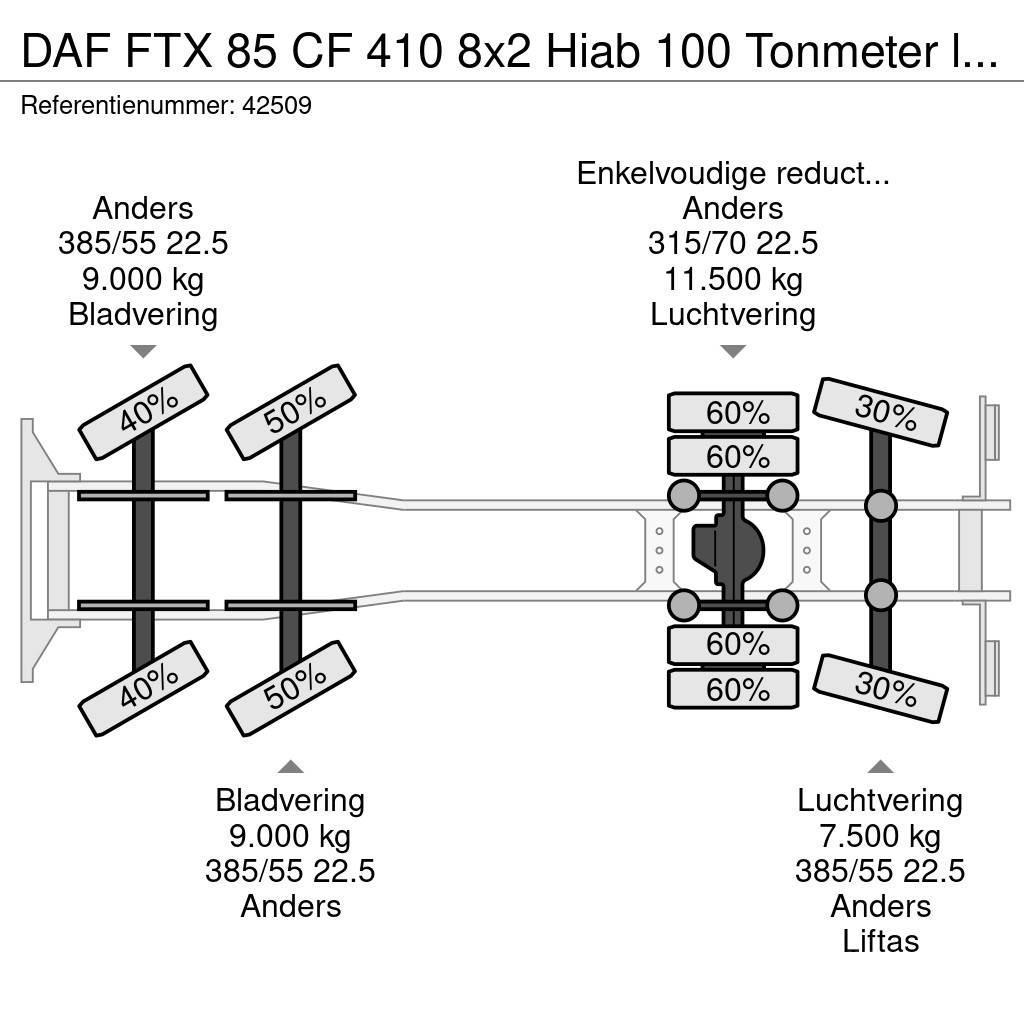 DAF FTX 85 CF 410 8x2 Hiab 100 Tonmeter laadkraan + Fl Rabljeni žerjavi za vsak teren