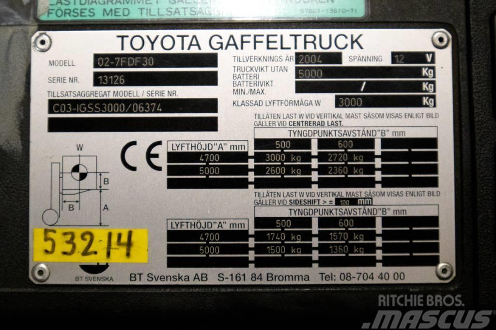 Toyota 7FDF30, 3-tons dieselmotviktstruck med 5m lyftöjd Dizelski viličarji