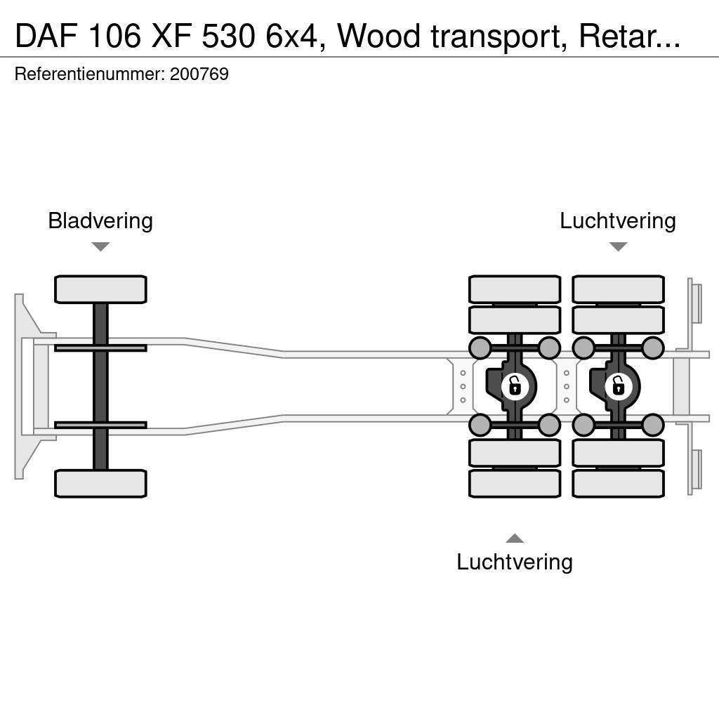 DAF 106 XF 530 6x4, Wood transport, Retarder, Loglift Tovornjaki za hlode