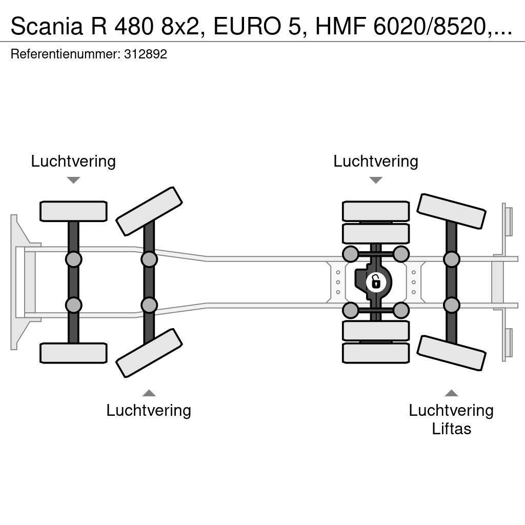 Scania R 480 8x2, EURO 5, HMF 6020/8520, Remote, Standair Tovornjaki s kesonom/platojem