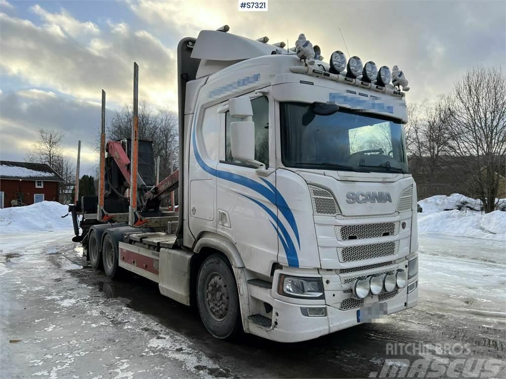 Scania R650 Timber truck with wagon and crane Tovornjaki za hlode