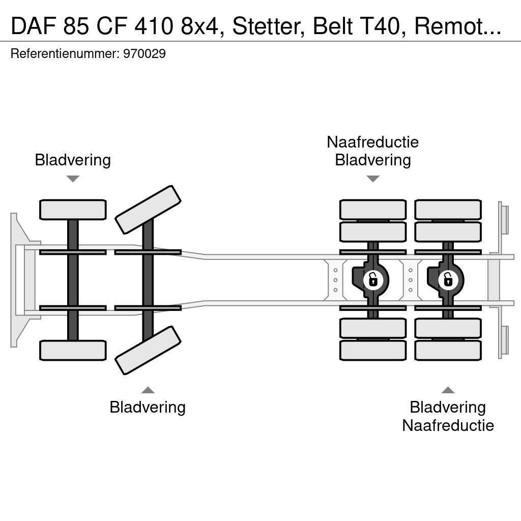 DAF 85 CF 410 8x4, Stetter, Belt T40, Remote, Steel su Avtomešalci za beton