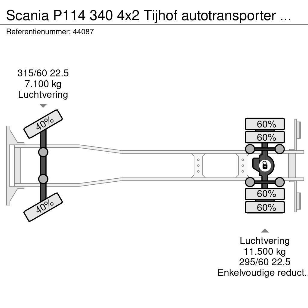 Scania P114 340 4x2 Tijhof autotransporter met hydraulisc Avtotransporterji