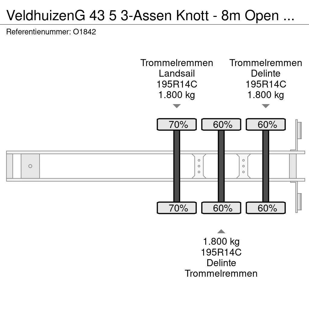 Veldhuizen G 43 5 3-Assen Knott - 8m Open Laadbak - Gegalvani Plato/keson polprikolice