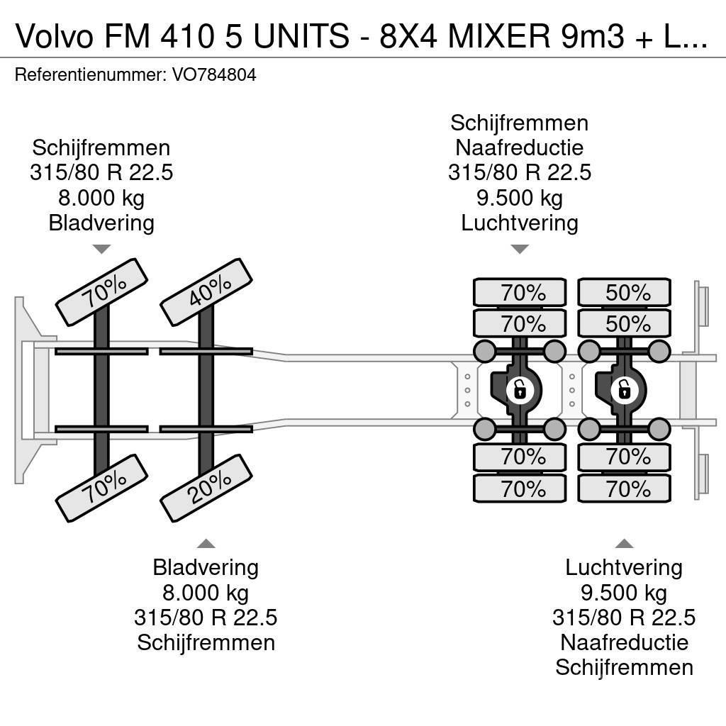 Volvo FM 410 5 UNITS - 8X4 MIXER 9m3 + LIEBHERR CONVEYOR Avtomešalci za beton