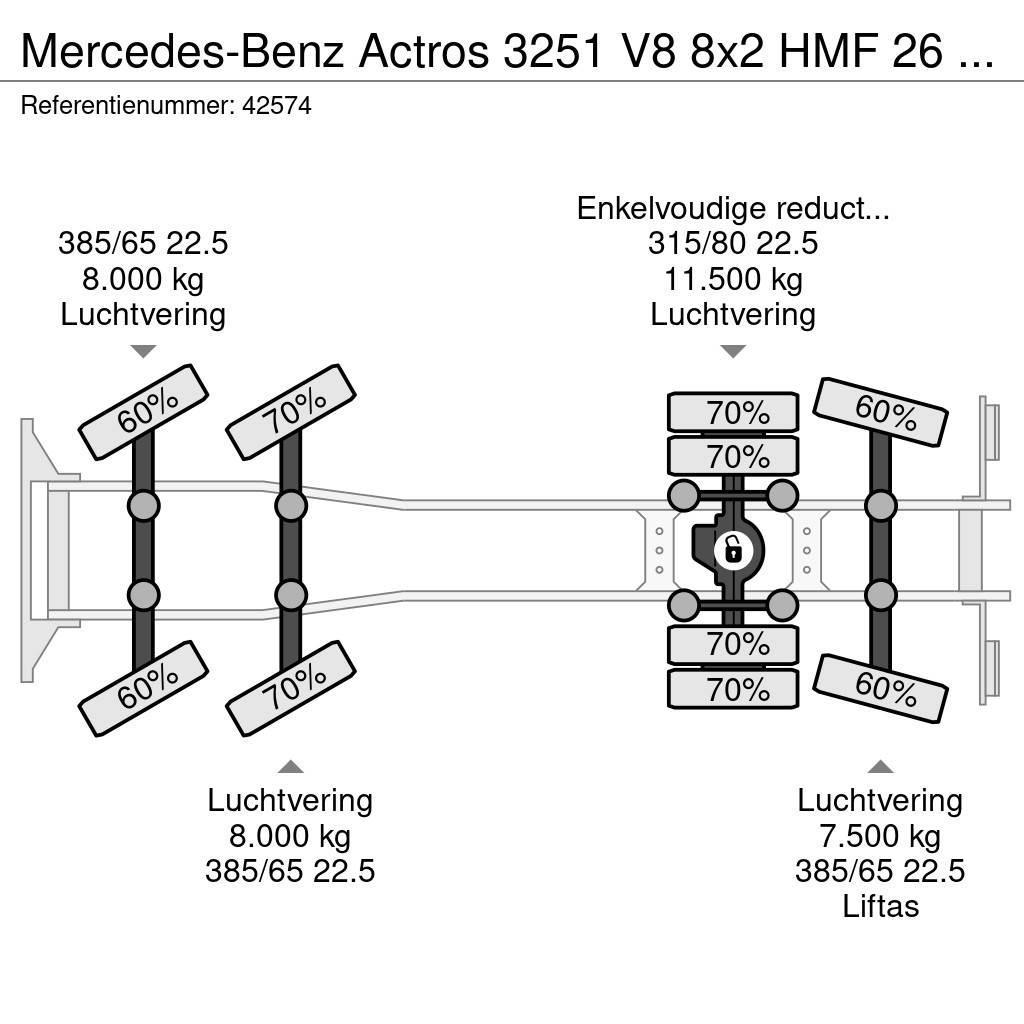 Mercedes-Benz Actros 3251 V8 8x2 HMF 26 Tonmeter laadkraan bouwj Kotalni prekucni tovornjaki