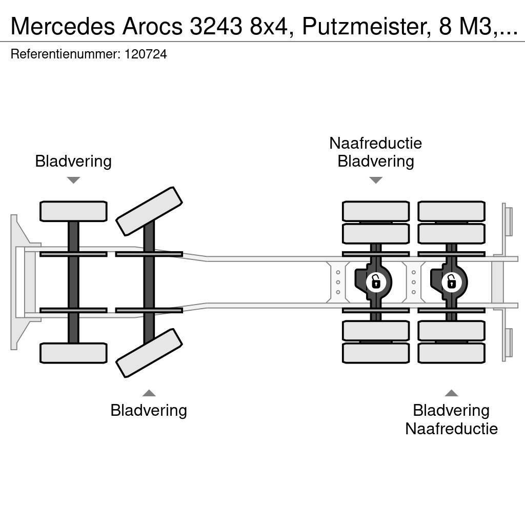 Mercedes-Benz Arocs 3243 8x4, Putzmeister, 8 M3, 11 mtr belt, Re Avtomešalci za beton