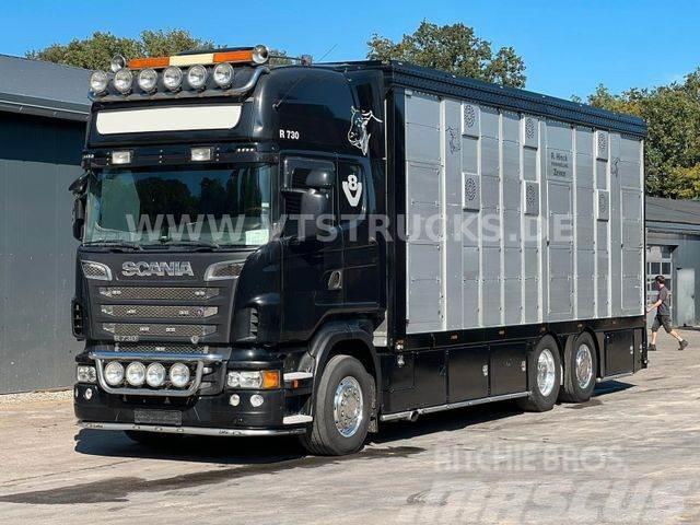 Scania R730 V8 6x2 2.Stock Stehmann + Hubdach, Vollluft Tovornjaki za prevoz živine