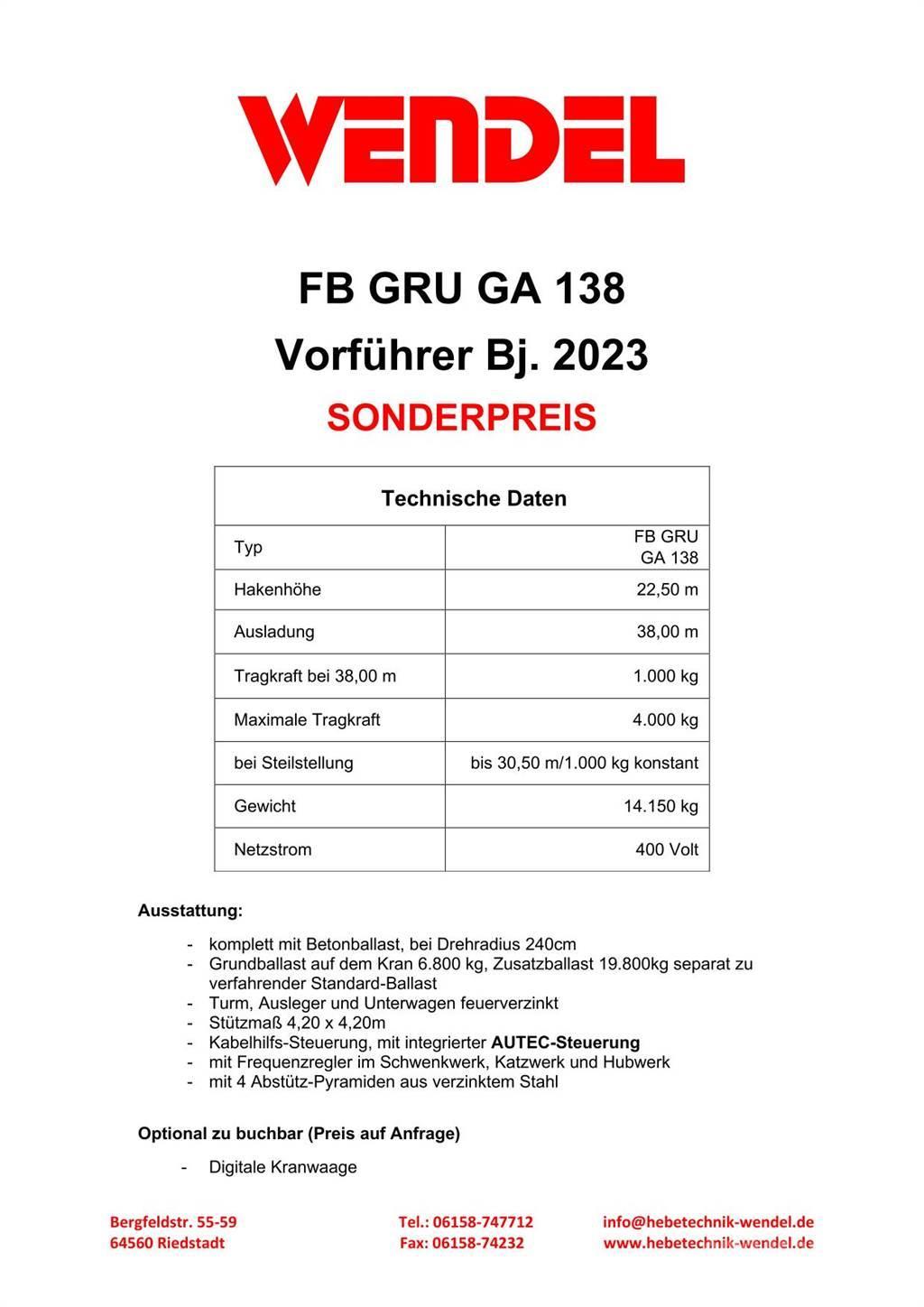 FB GRU Hochbaukran GA 138 Stolpni žerjavi
